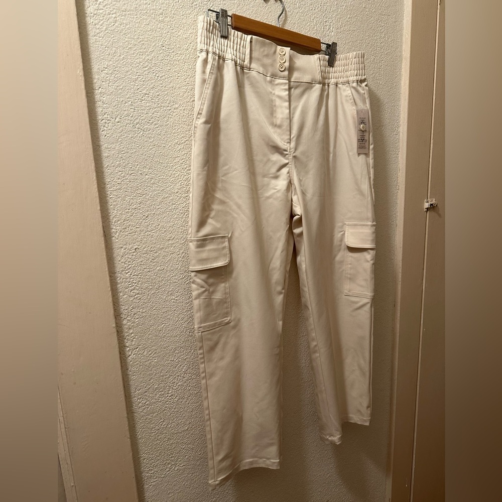 Nanette Lepore Pants Women Eggshell Solid Color  Cargo Rayon Blend Size Large